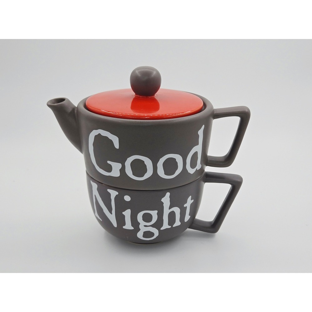 Holiday Stoneware Good Night Stacking Tea Set for One Mug Pot Lid